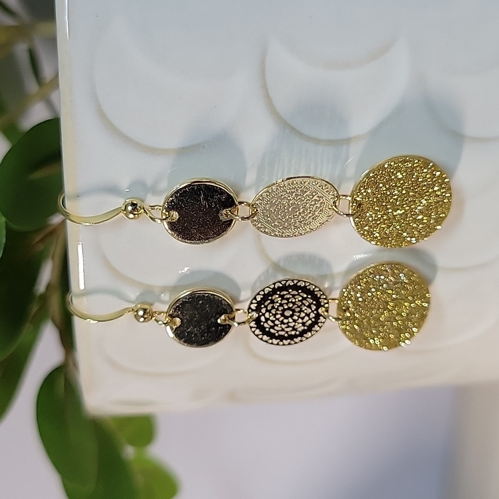 Gold Sparkle Trio Dangle Earrings - Picture 4 of 6